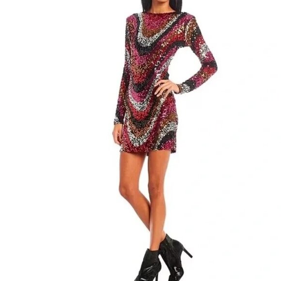 B. Darlin Sequin  Long Sleeve Backless Dress Junior  Size L - Picture 1 of 9